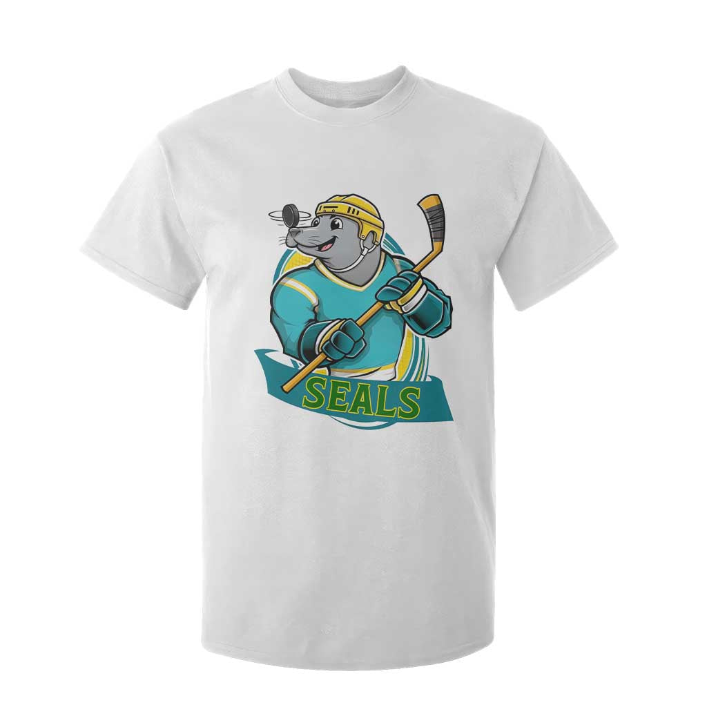 Cute Seal Playing Ice Hockey T Shirt For Kid Funny Winter Sports Gift TS12 White Print Your Wear
