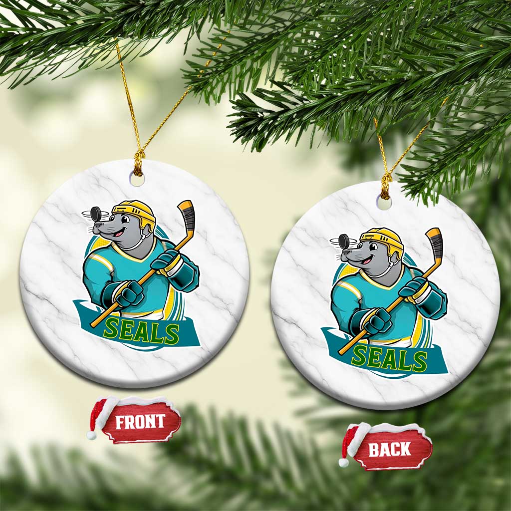 Cute Seal Playing Ice Hockey Ceramic Ornament Funny Winter Sports Gift TS12 1pc White Marble Print Your Wear