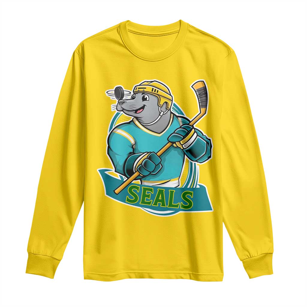 Cute Seal Playing Ice Hockey Long Sleeve Shirt Funny Winter Sports Gift TS12 Daisy Print Your Wear