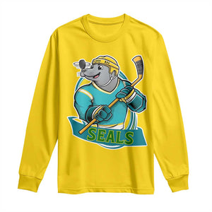 Cute Seal Playing Ice Hockey Long Sleeve Shirt Funny Winter Sports Gift TS12 Daisy Print Your Wear