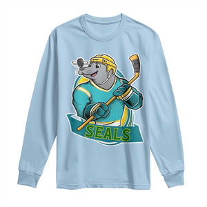 Cute Seal Playing Ice Hockey Long Sleeve Shirt Funny Winter Sports Gift TS12 Light Blue Print Your Wear