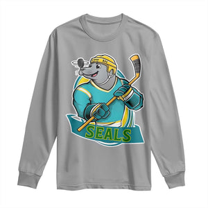 Cute Seal Playing Ice Hockey Long Sleeve Shirt Funny Winter Sports Gift TS12 Sport Gray Print Your Wear