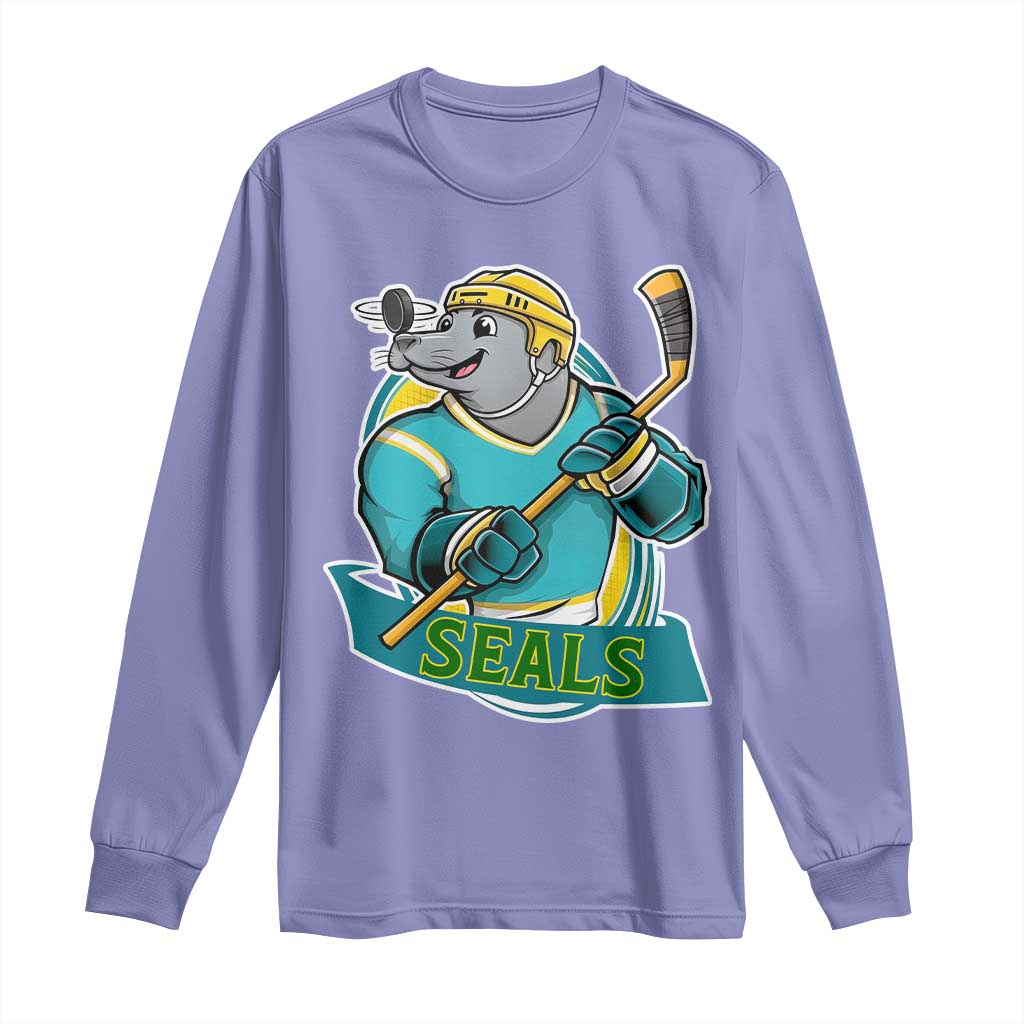 Cute Seal Playing Ice Hockey Long Sleeve Shirt Funny Winter Sports Gift TS12 Violet Print Your Wear