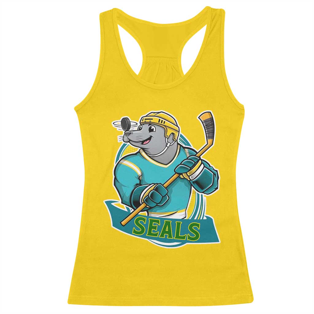 Cute Seal Playing Ice Hockey Racerback Tank Top Funny Winter Sports Gift TS12 Daisy Print Your Wear