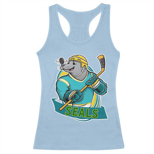 Cute Seal Playing Ice Hockey Racerback Tank Top Funny Winter Sports Gift TS12 Light Blue Print Your Wear