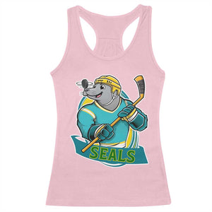 Cute Seal Playing Ice Hockey Racerback Tank Top Funny Winter Sports Gift TS12 Light Pink Print Your Wear