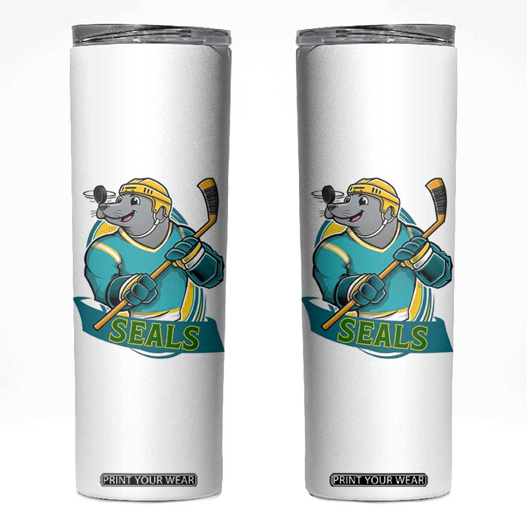Cute Seal Playing Ice Hockey Skinny Tumbler Funny Winter Sports Gift TS12 White Print Your Wear