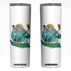 Cute Seal Playing Ice Hockey Skinny Tumbler Funny Winter Sports Gift TS12 White Print Your Wear