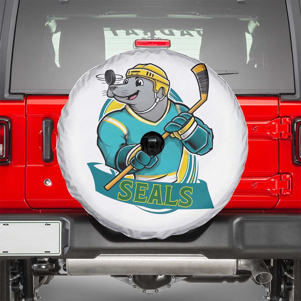 Cute Seal Playing Ice Hockey Spare Tire Cover Funny Winter Sports Gift TS12 White Print Your Wear