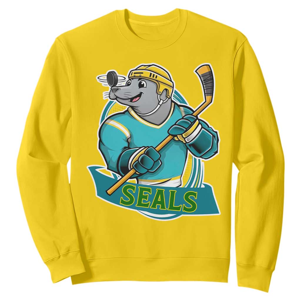 Cute Seal Playing Ice Hockey Sweatshirt Funny Winter Sports Gift TS12 Daisy Print Your Wear