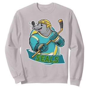 Cute Seal Playing Ice Hockey Sweatshirt Funny Winter Sports Gift TS12 Ice Gray Print Your Wear