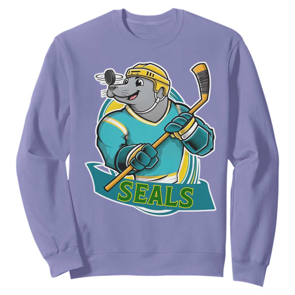 Cute Seal Playing Ice Hockey Sweatshirt Funny Winter Sports Gift TS12 Violet Print Your Wear