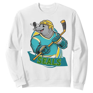 Cute Seal Playing Ice Hockey Sweatshirt Funny Winter Sports Gift TS12 White Print Your Wear
