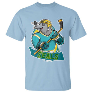 Cute Seal Playing Ice Hockey T Shirt Funny Winter Sports Gift TS12 Light Blue Print Your Wear