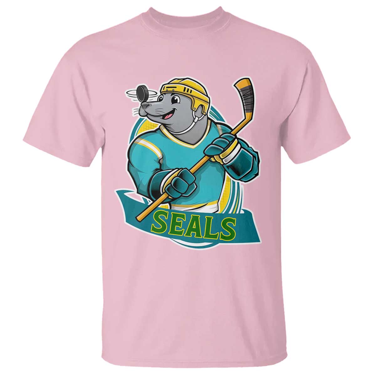 Cute Seal Playing Ice Hockey T Shirt Funny Winter Sports Gift TS12 Light Pink Print Your Wear