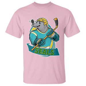 Cute Seal Playing Ice Hockey T Shirt Funny Winter Sports Gift TS12 Light Pink Print Your Wear
