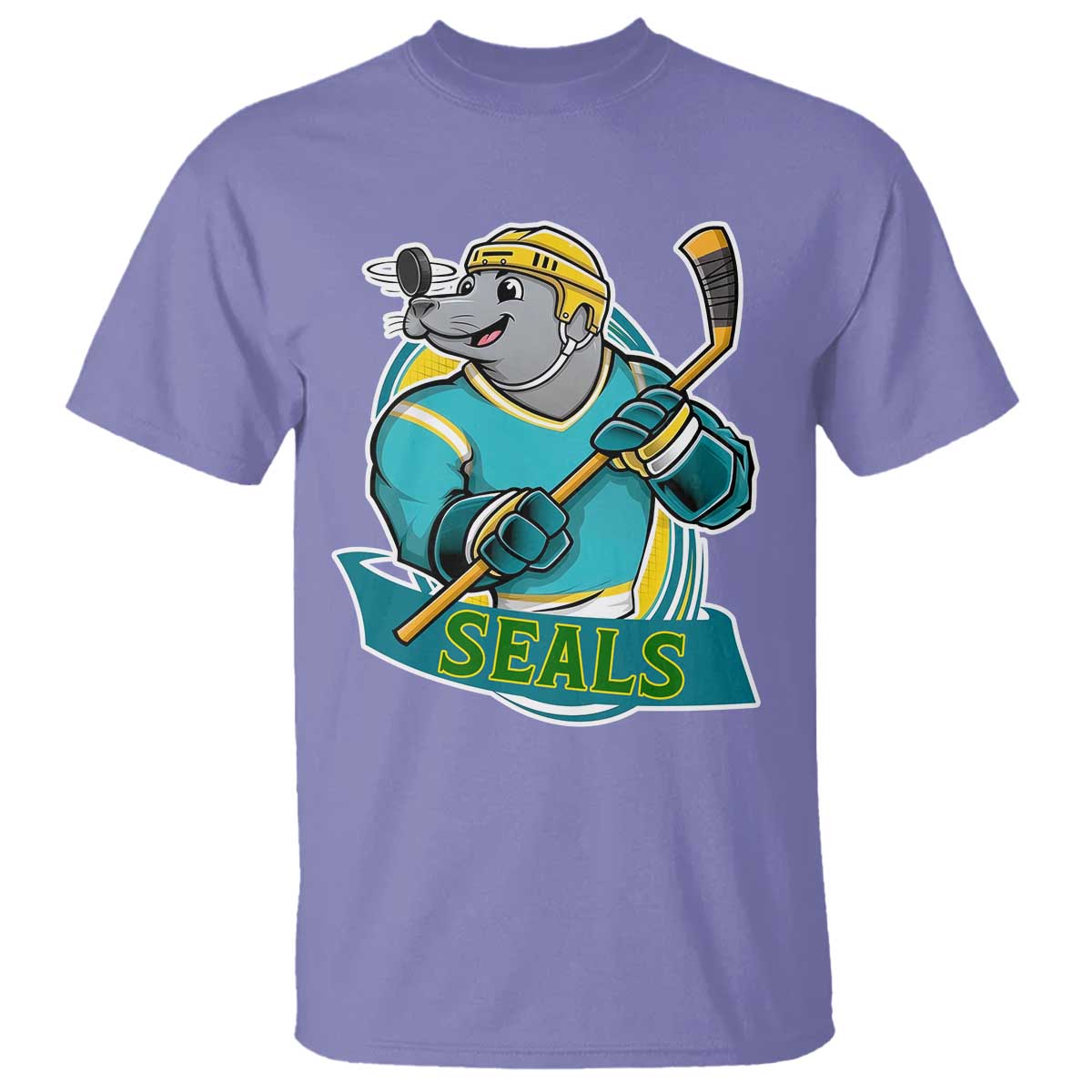 Cute Seal Playing Ice Hockey T Shirt Funny Winter Sports Gift TS12 Violet Print Your Wear