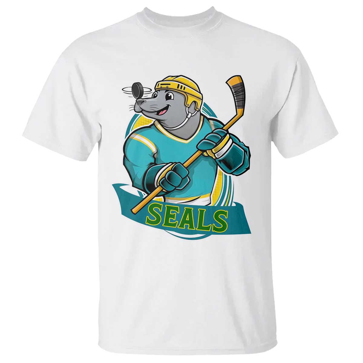 Cute Seal Playing Ice Hockey T Shirt Funny Winter Sports Gift TS12 White Print Your Wear