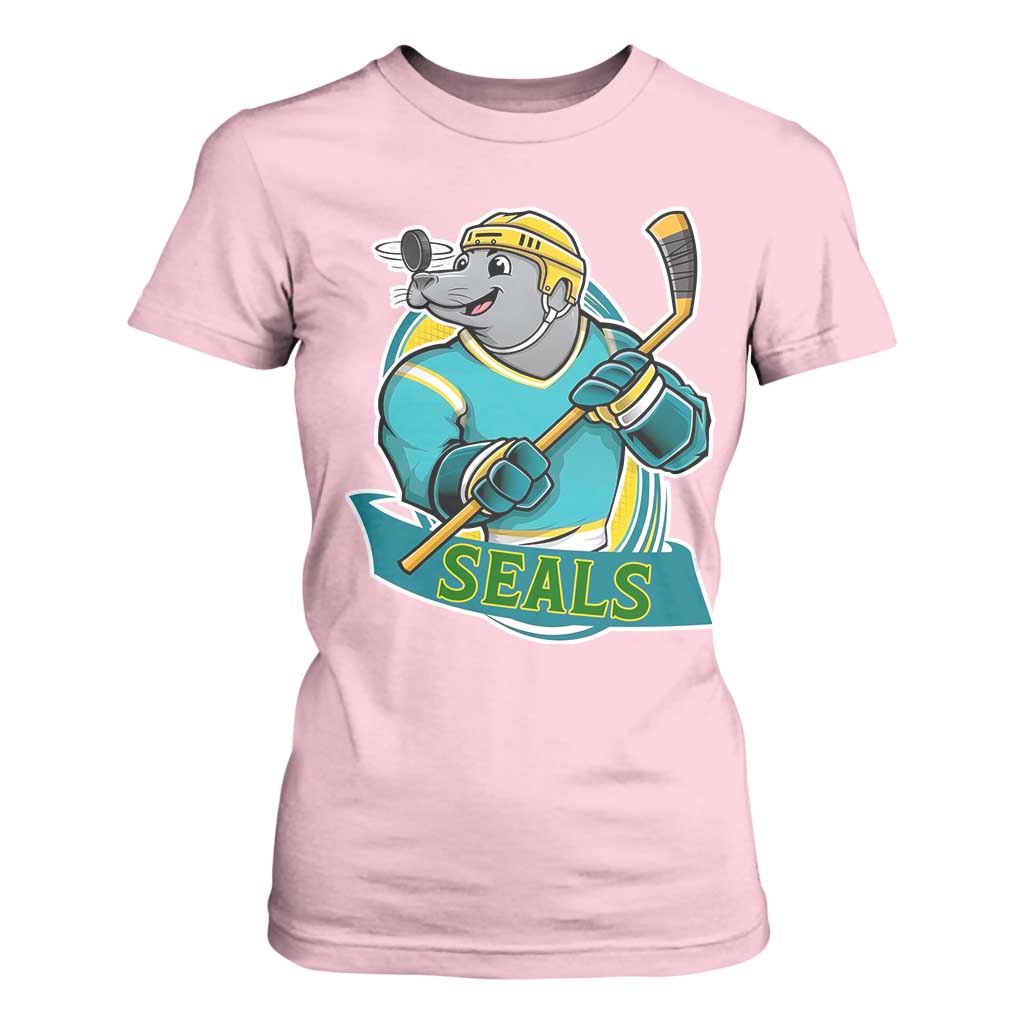 Cute Seal Playing Ice Hockey T Shirt For Women Funny Winter Sports Gift TS12 Light Pink Print Your Wear