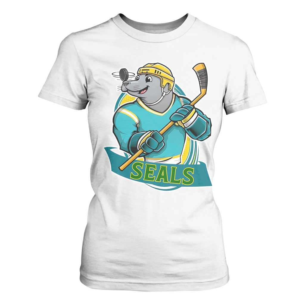 Cute Seal Playing Ice Hockey T Shirt For Women Funny Winter Sports Gift TS12 White Print Your Wear