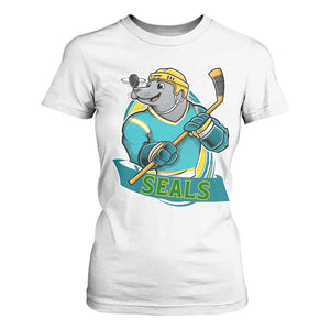 Cute Seal Playing Ice Hockey T Shirt For Women Funny Winter Sports Gift TS12 White Print Your Wear