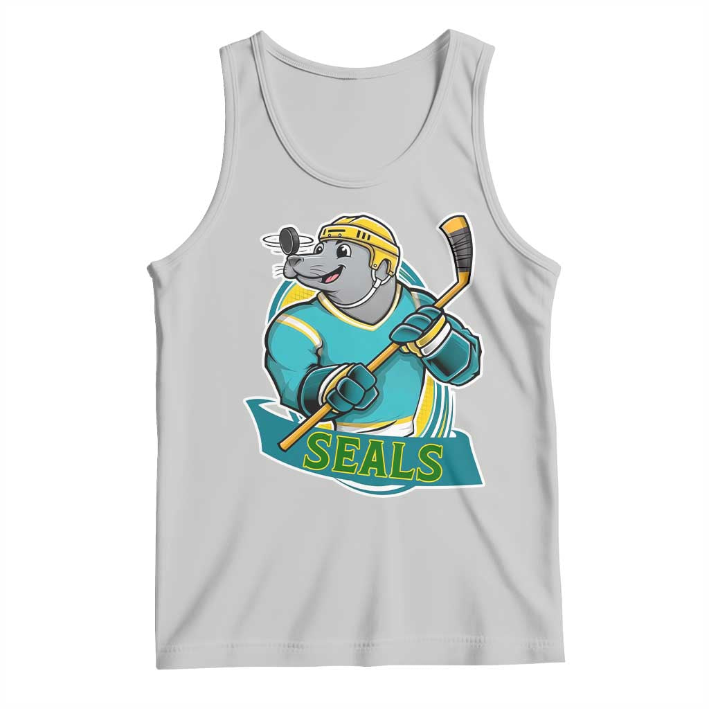 Cute Seal Playing Ice Hockey Tank Top Funny Winter Sports Gift TS12 Ash Print Your Wear
