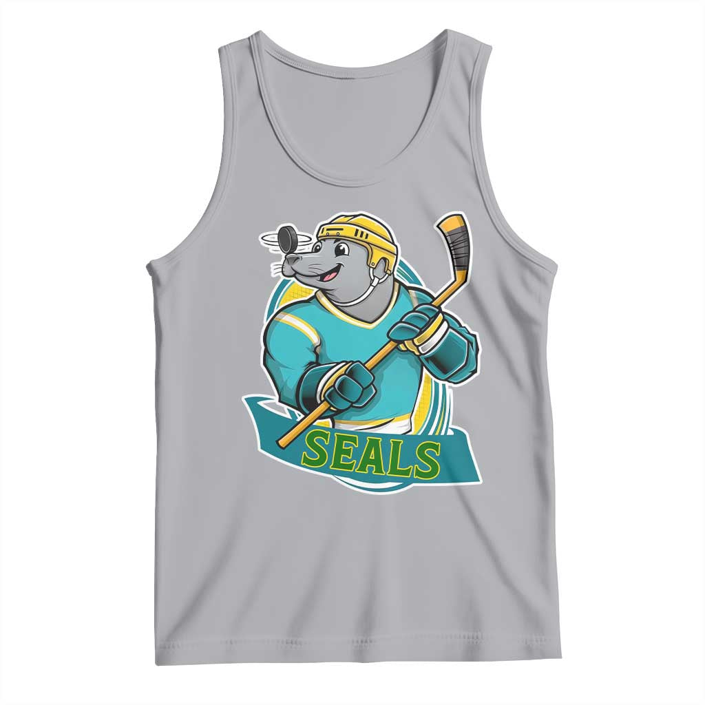 Cute Seal Playing Ice Hockey Tank Top Funny Winter Sports Gift TS12 Athletic Heather Print Your Wear