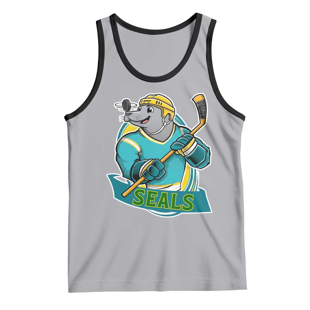 Cute Seal Playing Ice Hockey Tank Top Funny Winter Sports Gift TS12 Athletic Heather Black Print Your Wear