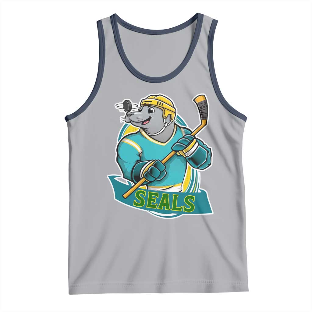 Cute Seal Playing Ice Hockey Tank Top Funny Winter Sports Gift TS12 Athletic Heather Navy Print Your Wear