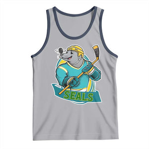 Cute Seal Playing Ice Hockey Tank Top Funny Winter Sports Gift TS12 Athletic Heather Navy Print Your Wear