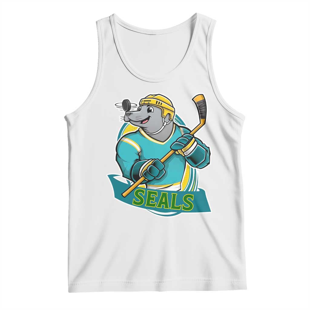 Cute Seal Playing Ice Hockey Tank Top Funny Winter Sports Gift TS12 White Print Your Wear