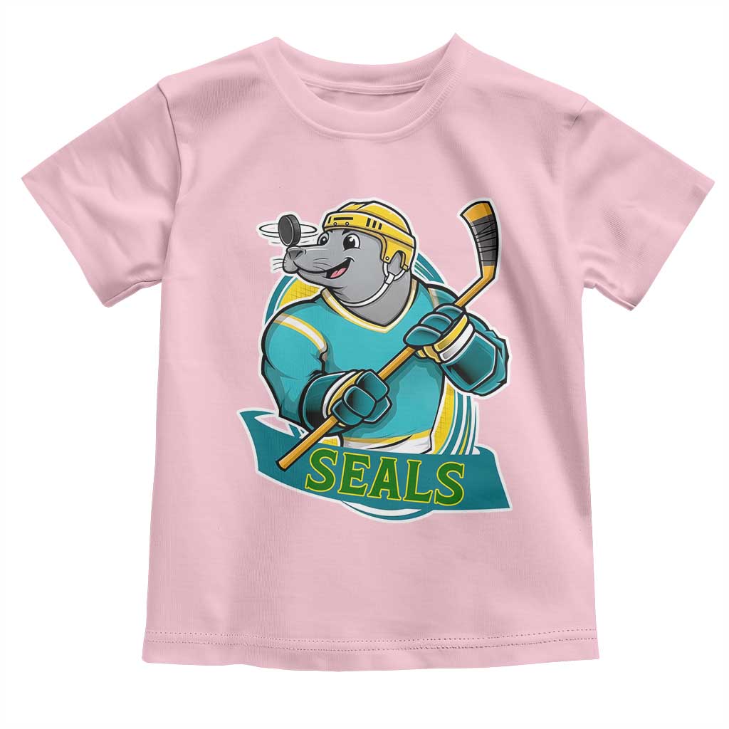 Cute Seal Playing Ice Hockey Toddler T Shirt Funny Winter Sports Gift TS12 Light Pink Print Your Wear