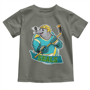Cute Seal Playing Ice Hockey Toddler T Shirt Funny Winter Sports Gift TS12 Military Green Print Your Wear