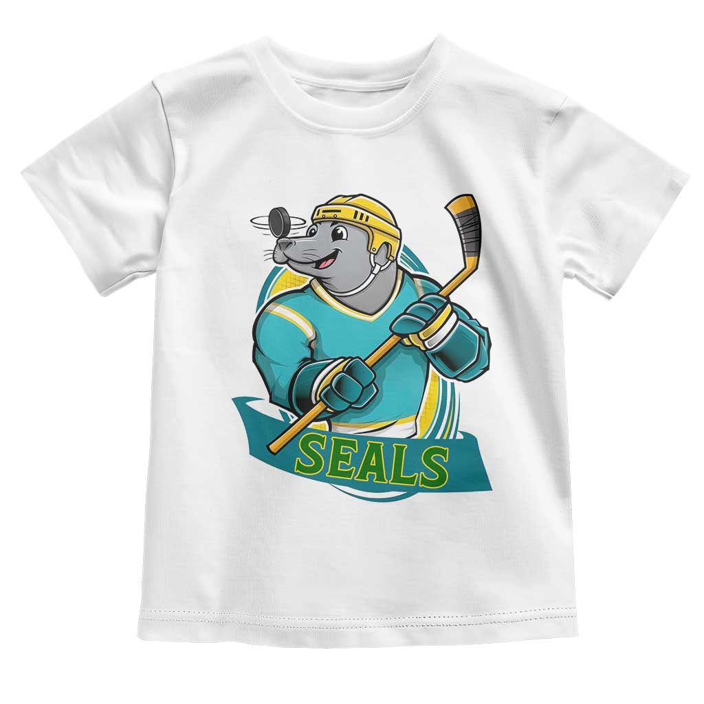 Cute Seal Playing Ice Hockey Toddler T Shirt Funny Winter Sports Gift TS12 White Print Your Wear
