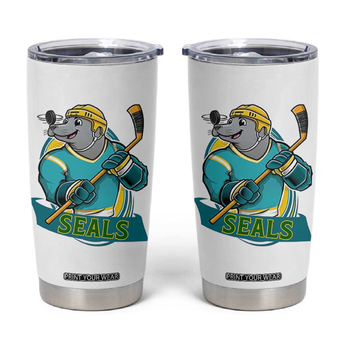 Cute Seal Playing Ice Hockey Tumbler Cup Funny Winter Sports Gift TS12 White Print Your Wear