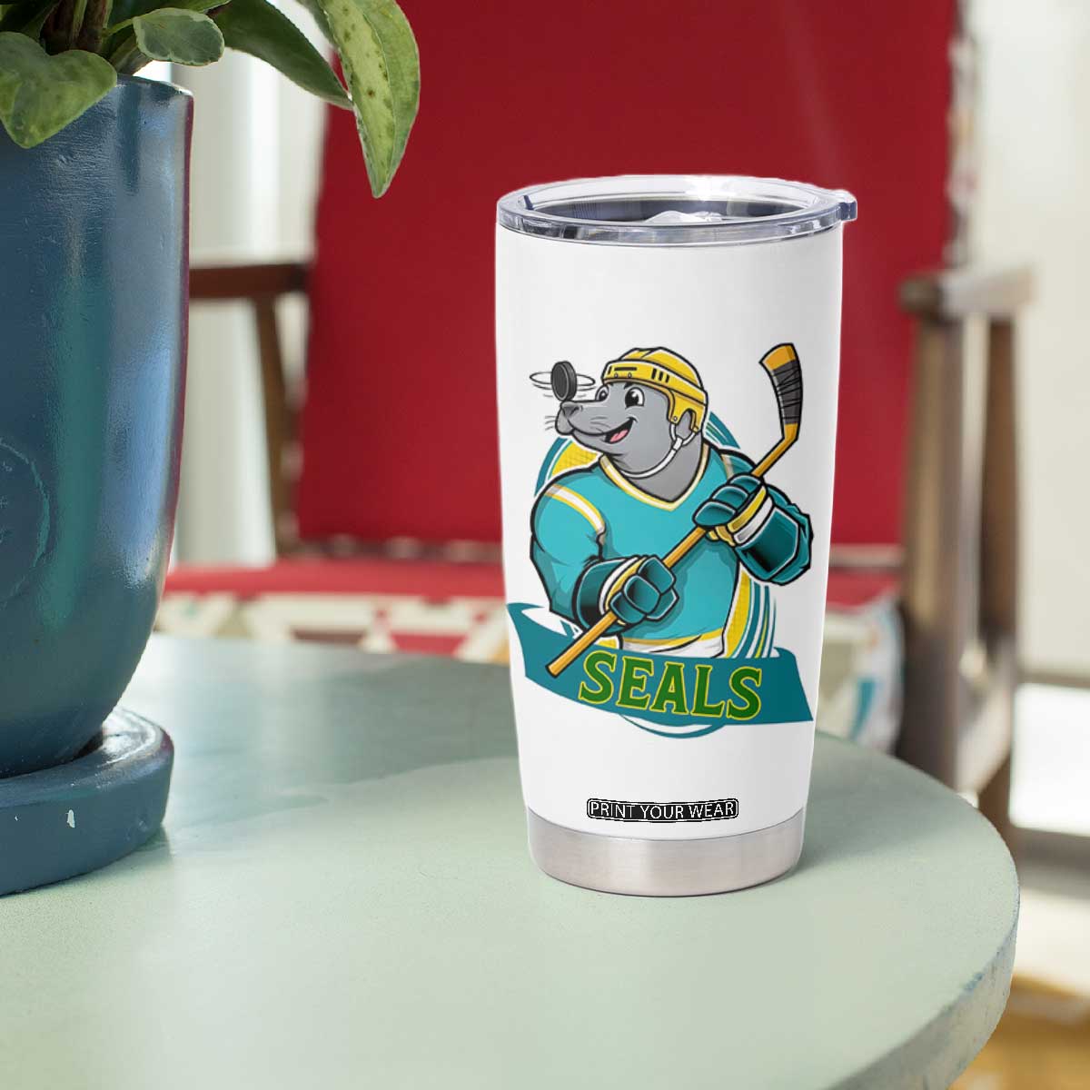 Cute Seal Playing Ice Hockey Tumbler Cup Funny Winter Sports Gift TS12 Print Your Wear
