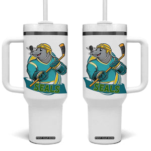 Cute Seal Playing Ice Hockey Tumbler With Handle Funny Winter Sports Gift TS12 One Size: 40 oz White Print Your Wear