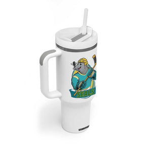 Cute Seal Playing Ice Hockey Tumbler With Handle Funny Winter Sports Gift TS12 Print Your Wear