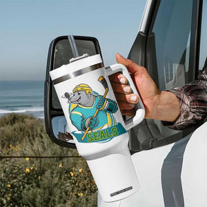 Cute Seal Playing Ice Hockey Tumbler With Handle Funny Winter Sports Gift TS12 Print Your Wear