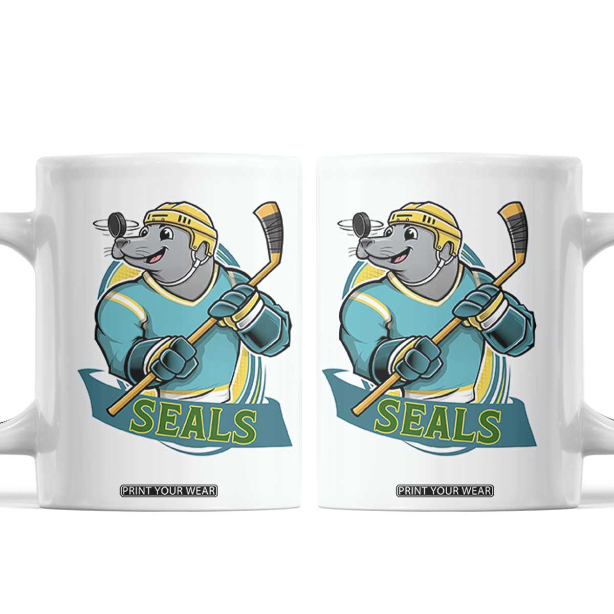 Cute Seal Playing Ice Hockey Coffee Mug Funny Winter Sports Gift TS12 White Print Your Wear
