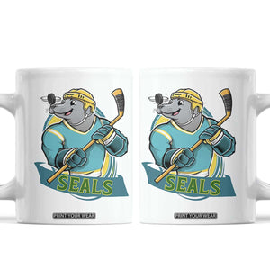 Cute Seal Playing Ice Hockey Coffee Mug Funny Winter Sports Gift TS12 White Print Your Wear