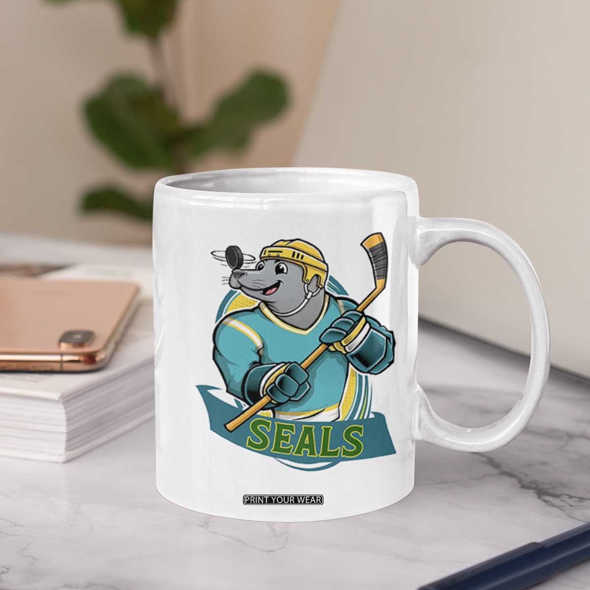 Cute Seal Playing Ice Hockey Coffee Mug Funny Winter Sports Gift TS12 Print Your Wear