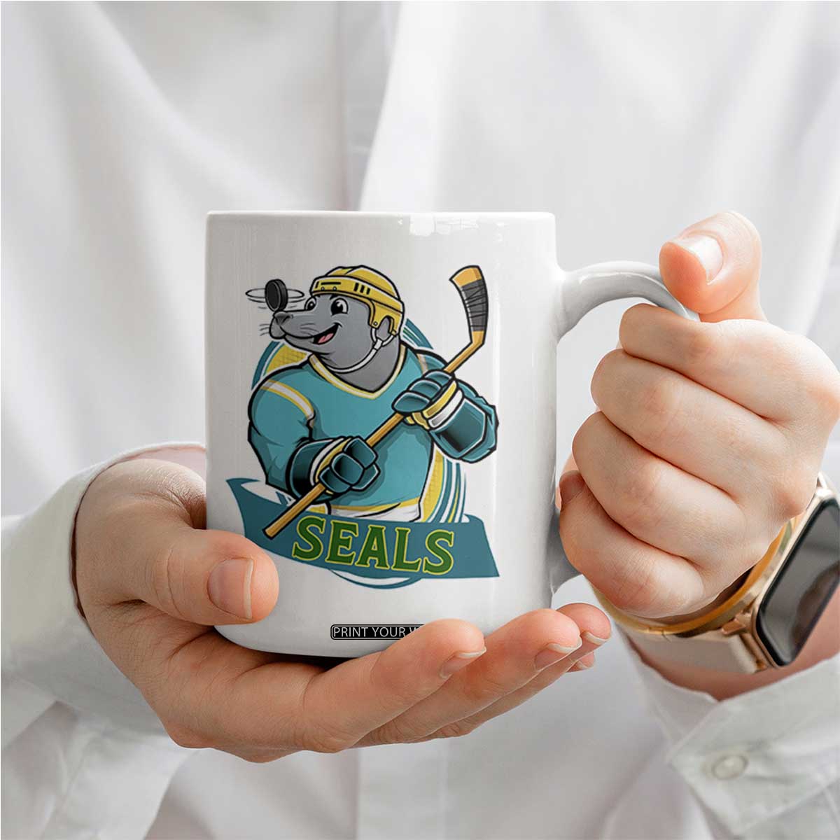 Cute Seal Playing Ice Hockey Coffee Mug Funny Winter Sports Gift TS12 Print Your Wear