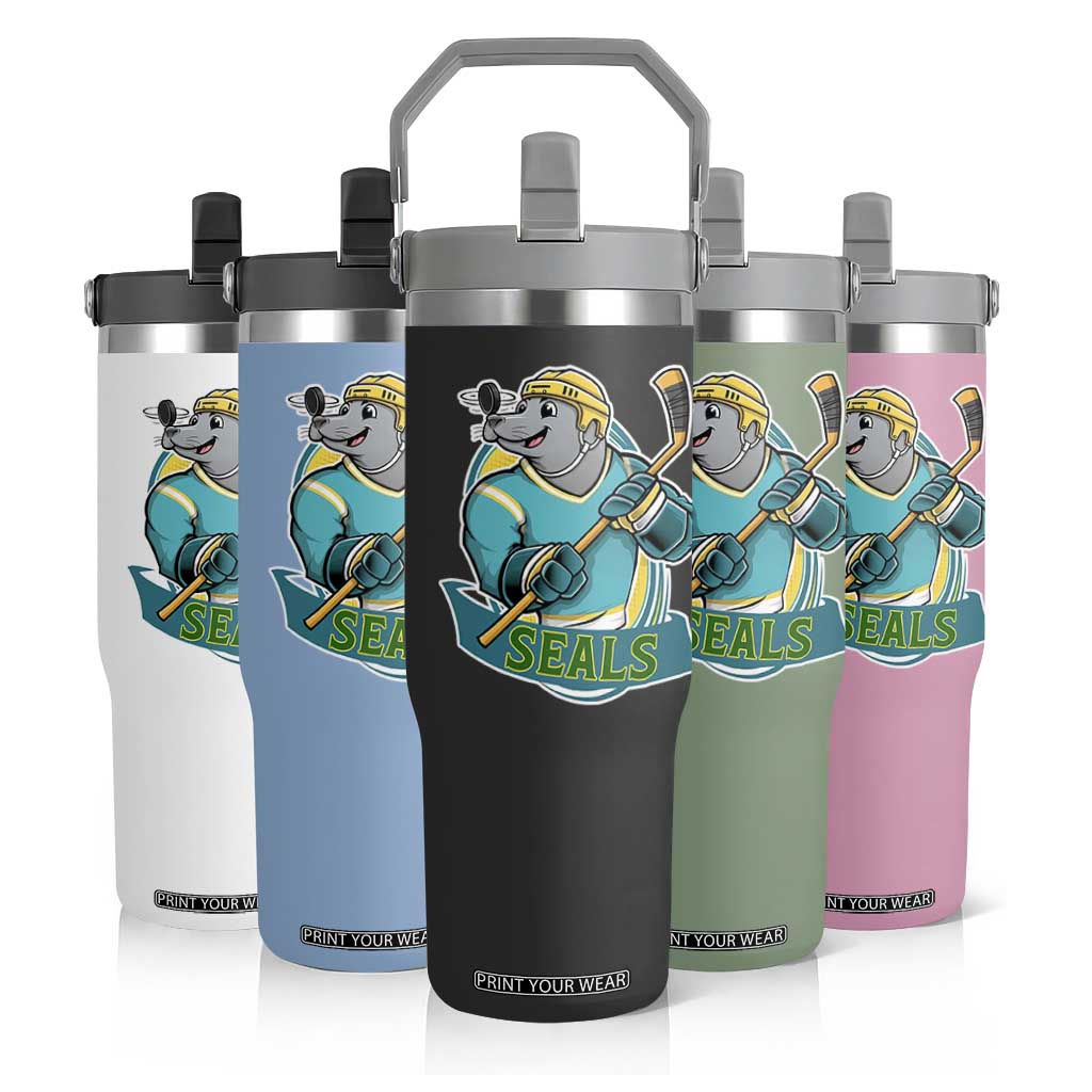 Cute Seal Playing Ice Hockey Flip Straw Tumbler Funny Winter Sports Gift TS12 Print Your Wear