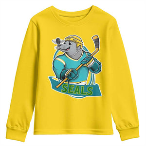 Cute Seal Playing Ice Hockey Youth Sweatshirt Funny Winter Sports Gift TS12 Daisy Print Your Wear