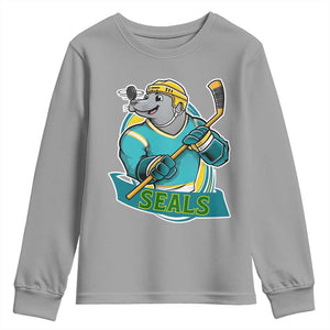 Cute Seal Playing Ice Hockey Youth Sweatshirt Funny Winter Sports Gift TS12 Sport Gray Print Your Wear