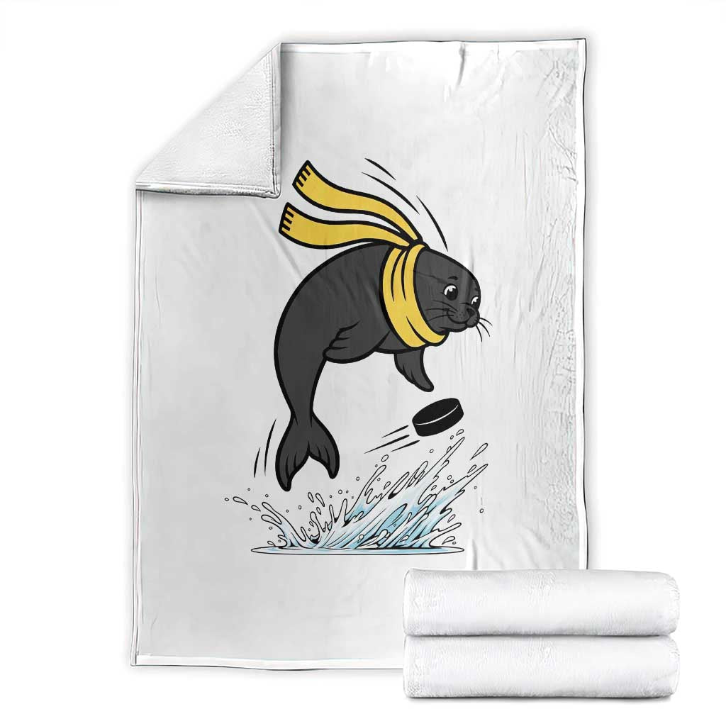 Funny Seal Playing Ice Hockey Throw Blanket Winter Sports Gift TS12 White Print Your Wear