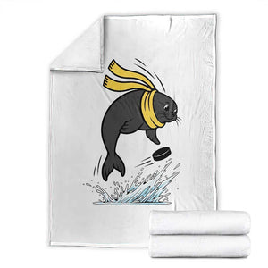 Funny Seal Playing Ice Hockey Throw Blanket Winter Sports Gift TS12 White Print Your Wear