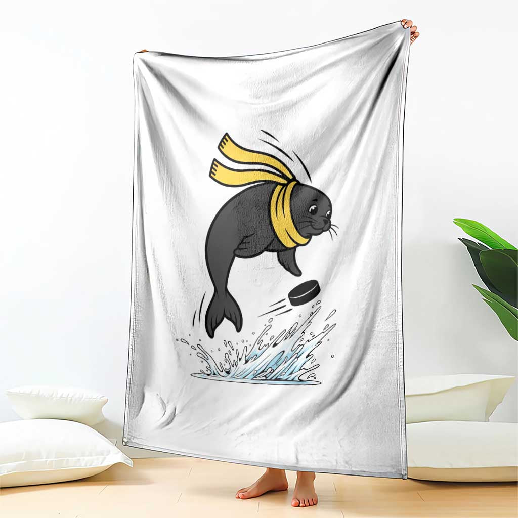Funny Seal Playing Ice Hockey Throw Blanket Winter Sports Gift TS12 Print Your Wear