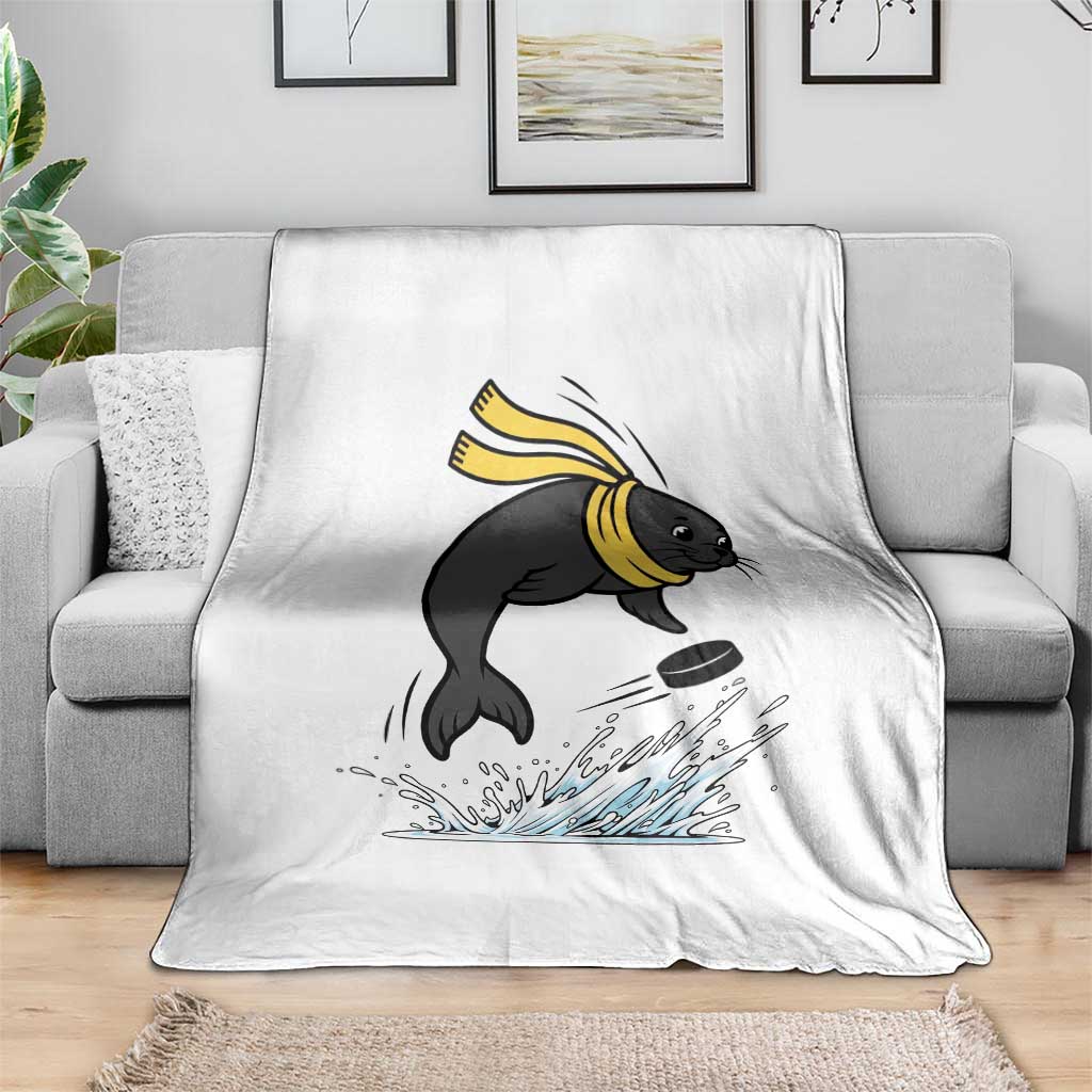 Funny Seal Playing Ice Hockey Throw Blanket Winter Sports Gift TS12 Print Your Wear